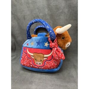 The Petting Zoo Blue & Red Longhorn Cow Plush & Carrying Bag